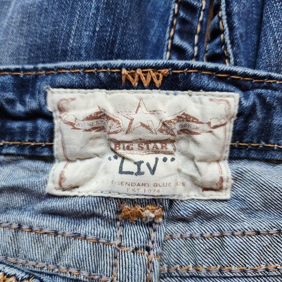 Big Star Liv Jeans Womens Size 29 Cut Off Cropped Low Rise Distressed Embroider - Picture 10 of 13